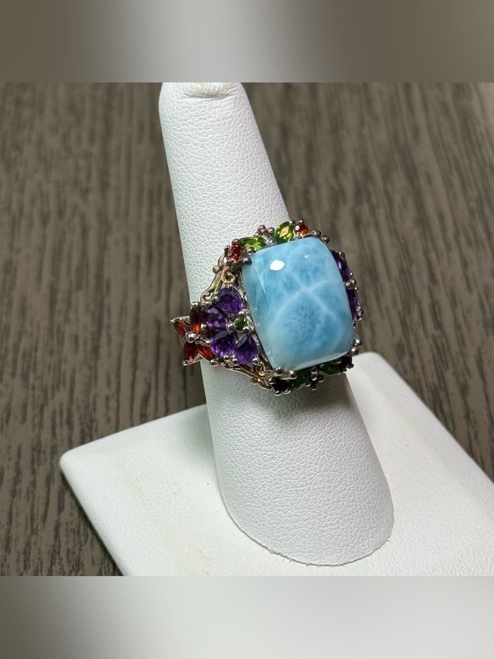 .925 Larimar Gemstone Ring Accented with Multi Colored Gemstones